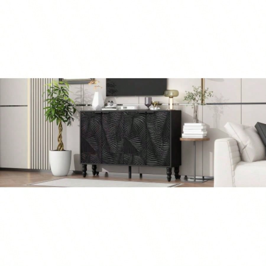 U - Can 47.2 Modern TV Stand, Entertainment Center Media Console with 2 Spacious Storage Space, Solid Wood and Anti - tip Device Living room, Up to 43