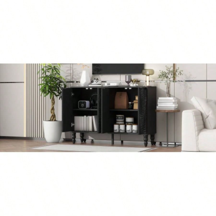 U - Can 47.2 Modern TV Stand, Entertainment Center Media Console with 2 Spacious Storage Space, Solid Wood and Anti - tip Device Living room, Up to 43