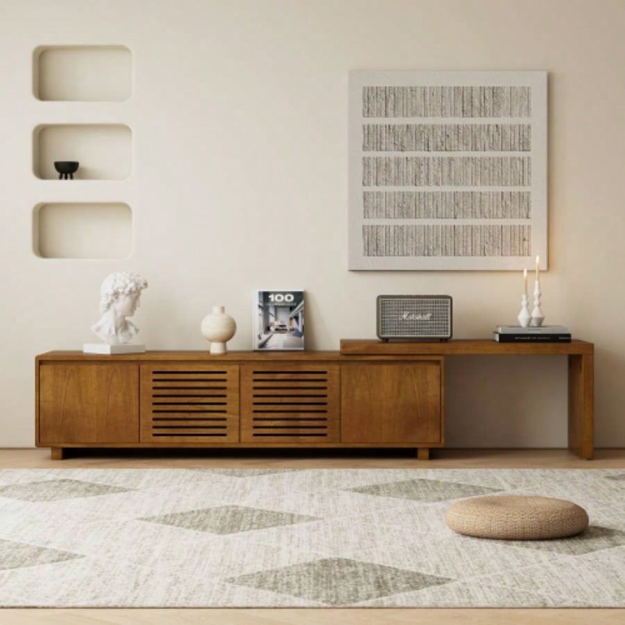 63 Mid - Modern Extendable TV Stand TVs up to 75 Media Console TV Cabinet Living Room, Farmhouse Entertainment Cabinet with Storage Adjustable Panel