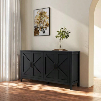 Cabinet with 4 Doors and 4 open shelgves, Freestanding Sideboard Storage Cabinet Entryway Floor Cabinet Living Room Office Bedroom