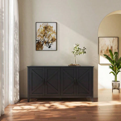 Cabinet with 4 Doors and 4 open shelgves, Freestanding Sideboard Storage Cabinet Entryway Floor Cabinet Living Room Office Bedroom