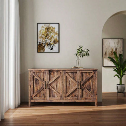 Cabinet with 4 Doors and 4 open shelgves, Freestanding Sideboard Storage Cabinet Entryway Floor Cabinet Living Room Office Bedroom