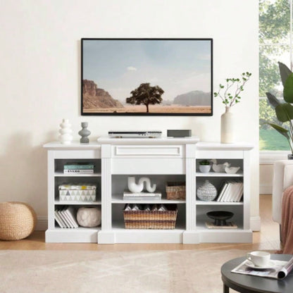 Media Console Table with Large Storage Cabinet, Modern TV Media Entertaionment Stand, White, 65.7517D*32.48H