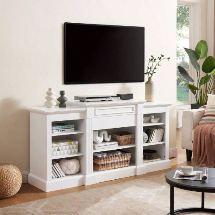 Media Console Table with Large Storage Cabinet, Modern TV Media Entertaionment Stand, White, 65.7517D*32.48H