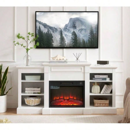 Media Console Table with Large Storage Cabinet, Modern TV Media Entertaionment Stand, White, 65.7517D*32.48H