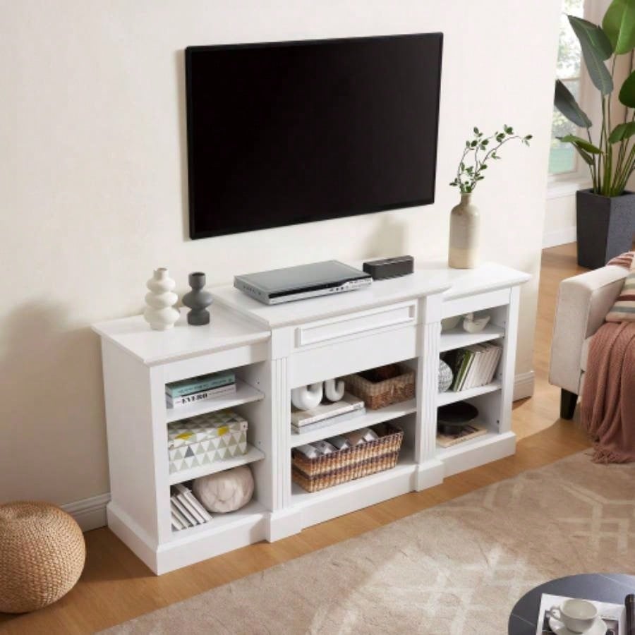 Media Console Table with Large Storage Cabinet, Modern TV Media Entertaionment Stand, White, 65.7517D*32.48H