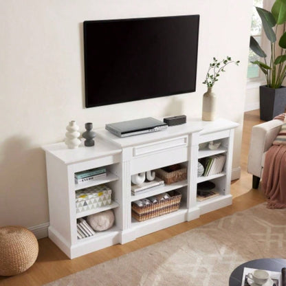 Media Console Table with Large Storage Cabinet, Modern TV Media Entertaionment Stand, White, 65.7517D*32.48H