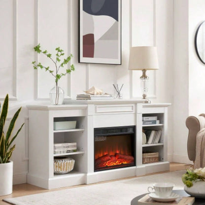 Media Console Table with Large Storage Cabinet, with 23 Fireplace Insert, TV Up to 70 Modern TV Media Entertaionment Stand, White, 65.7517D*32.48H