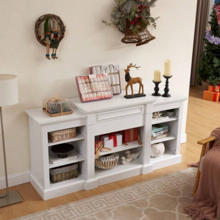 Media Console Table with Large Storage Cabinet, Modern TV Media Entertaionment Stand, White, 65.7517D*32.48H