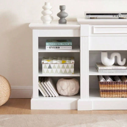 Media Console Table with Large Storage Cabinet, Modern TV Media Entertaionment Stand, White, 65.7517D*32.48H