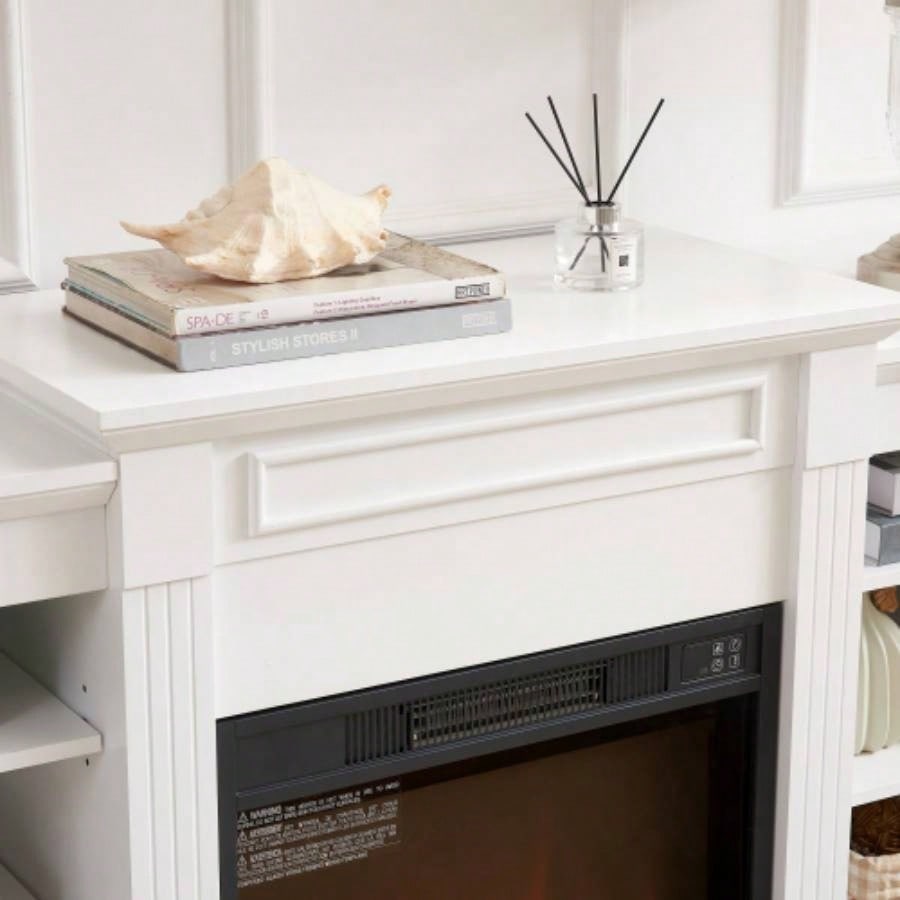 Media Console Table with Large Storage Cabinet, with 23 Fireplace Insert, TV Up to 70 Modern TV Media Entertaionment Stand, White, 65.7517D*32.48H