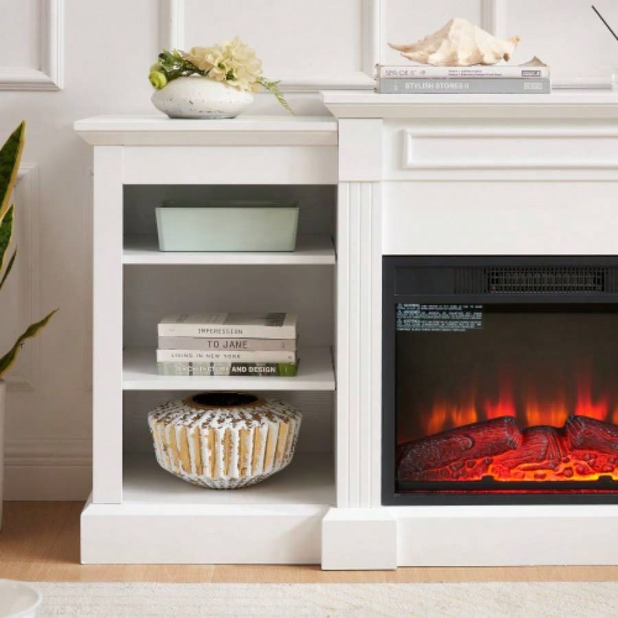 Media Console Table with Large Storage Cabinet, with 23 Fireplace Insert, TV Up to 70 Modern TV Media Entertaionment Stand, White, 65.7517D*32.48H