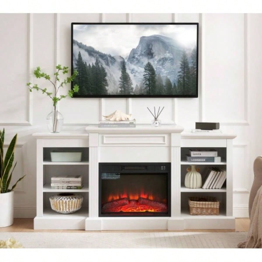 Media Console Table with Large Storage Cabinet, Modern TV Media Entertaionment Stand, White, 65.7517D*32.48H
