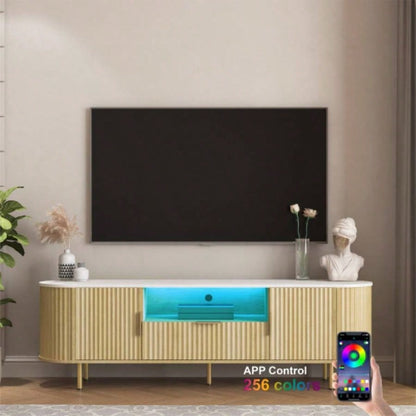 Lving Room Floor - standing TV Cabinet with 16 Color LEDs, Entertainment Center with Storage Doors, TV Console Media Cabinet, 55+ Inch TV, Living Room