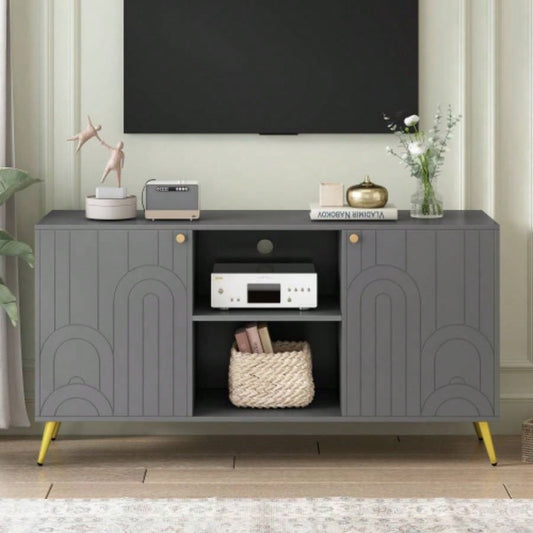U - Can Modern TV Stand TVs up to 55 Inches, Entertainment Center Media Console, Adjustable Shelf, Metal, Handles and Anti - tip Device Living room