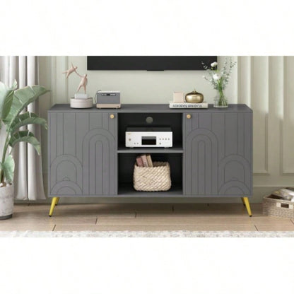 U - Can Modern TV Stand TVs up to 55 Inches, Entertainment Center Media Console, Adjustable Shelf, Metal, Handles and Anti - tip Device Living room