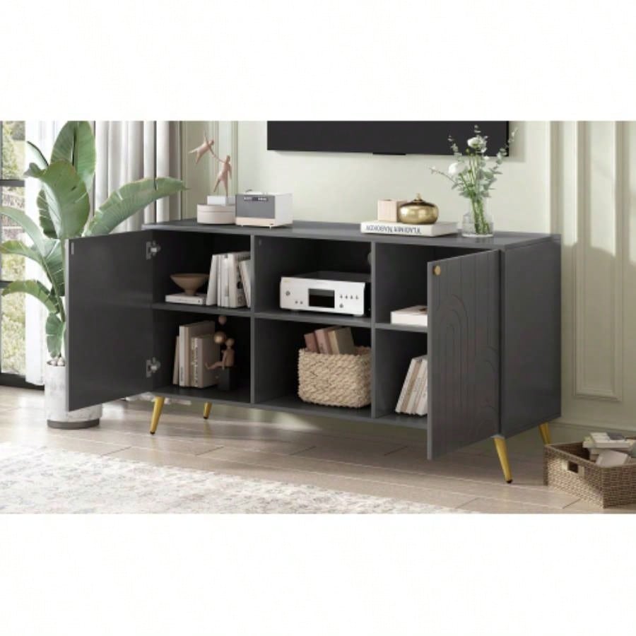 U - Can Modern TV Stand TVs up to 55 Inches, Entertainment Center Media Console, Adjustable Shelf, Metal, Handles and Anti - tip Device Living room