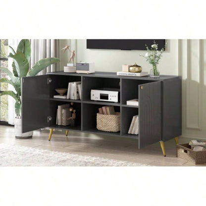 U - Can Modern TV Stand TVs up to 55 Inches, Entertainment Center Media Console, Adjustable Shelf, Metal, Handles and Anti - tip Device Living room