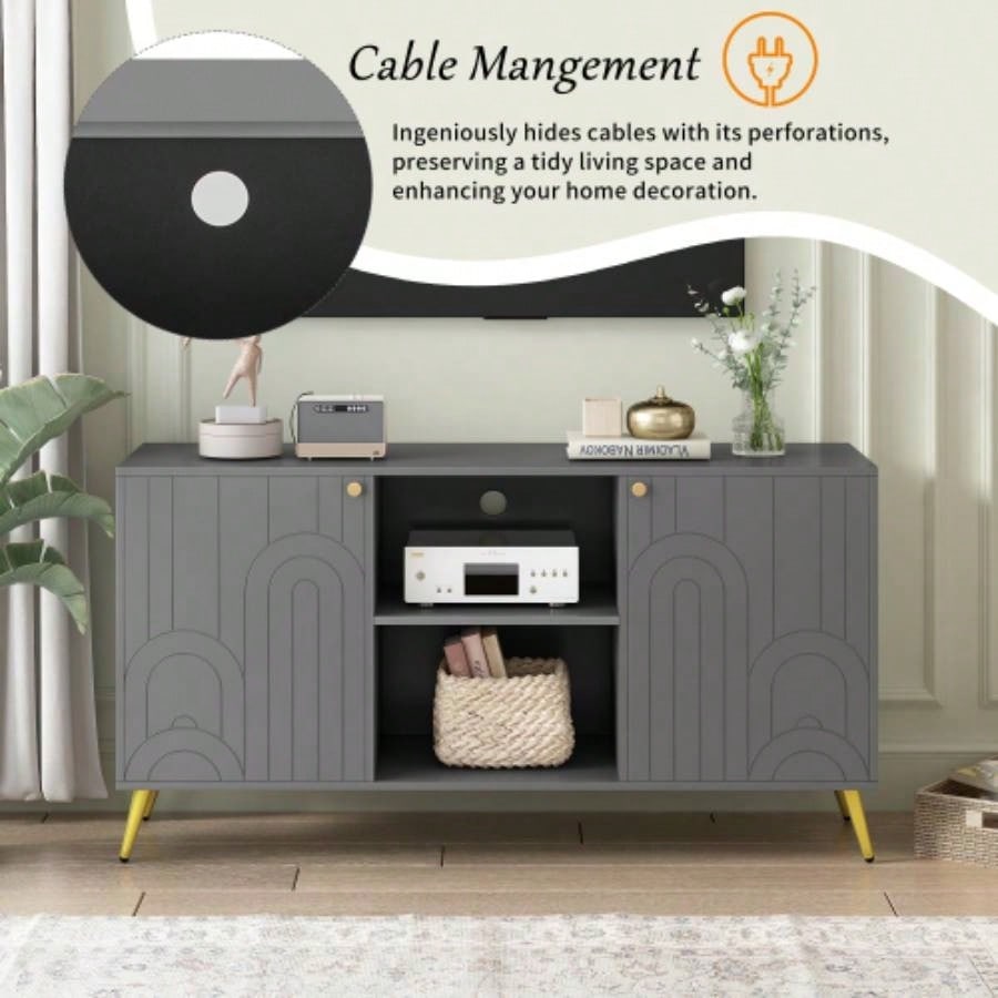 U - Can Modern TV Stand TVs up to 55 Inches, Entertainment Center Media Console, Adjustable Shelf, Metal, Handles and Anti - tip Device Living room