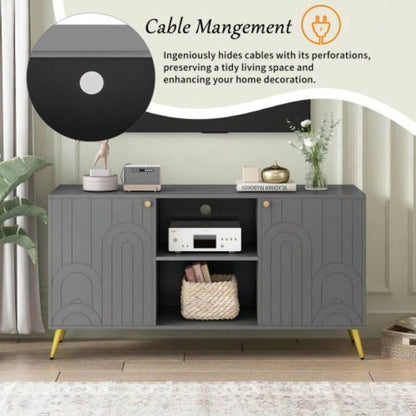 U - Can Modern TV Stand TVs up to 55 Inches, Entertainment Center Media Console, Adjustable Shelf, Metal, Handles and Anti - tip Device Living room