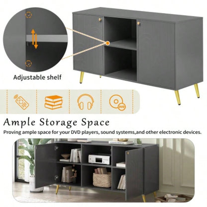 U - Can Modern TV Stand TVs up to 55 Inches, Entertainment Center Media Console, Adjustable Shelf, Metal, Handles and Anti - tip Device Living room