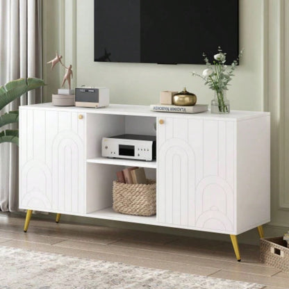 U - Can Modern TV Stand TVs up to 55 Inches, Entertainment Center Media Console, Adjustable Shelf, Metal, Handles and Anti - tip Device Living room
