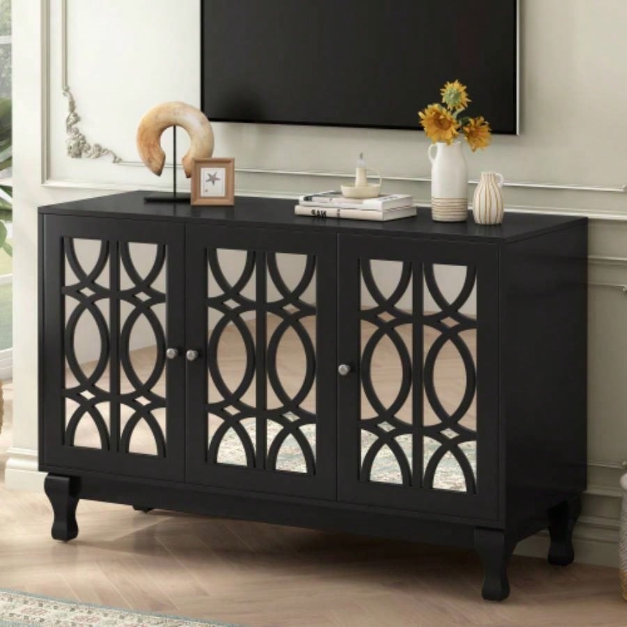 U - Can Modern TV Stand TVs up to 55 Inches, Entertainment Center Media Console, Adjustable Shelf, Metal, Handles and Anti - tip Device Living room