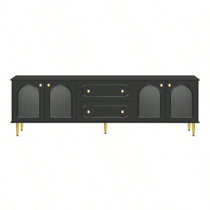 U - Can 78. Modern TV Stand, TV Cabinet with Five Metal and Metal Handles, 2 Drawers and 2 Cabinets with Fluted Glass Doors Living room, Up to 80 Old SKU: SJ000122AAB
