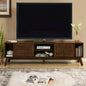 67.9 Inch Mid Modern Rattan TV Stand TVs up to 75 Entertainment Cabinet, Media Console Living Room Media Room, Solid Wood Feet Rattan Cabinet Doors - Walnut