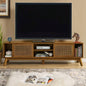 67.9 Inch Mid Modern Rattan TV Stand TVs up to 75 Entertainment Cabinet, Media Console Living Room Media Room, Solid Wood Feet Rattan Cabinet Doors - Walnut
