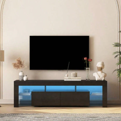 High gloss TV Stand with LED Lights TVs up to 65 Modern TV Console with Storage Cabinets Living Room, Black