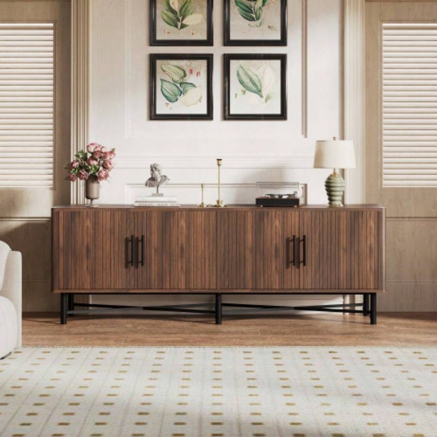 Functional 4 - Door TV Cabinet - 2 Storage Spaces, Adjustable Shelves, Living Room Organization, Chestnut