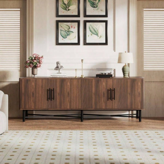Functional 4 - Door TV Cabinet - 2 Storage Spaces, Adjustable Shelves, Living Room Organization, Chestnut