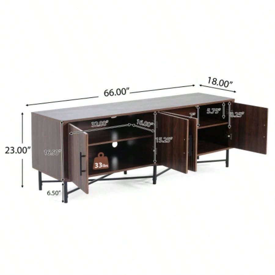 Functional 4 - Door TV Cabinet - 2 Storage Spaces, Adjustable Shelves, Living Room Organization, Chestnut
