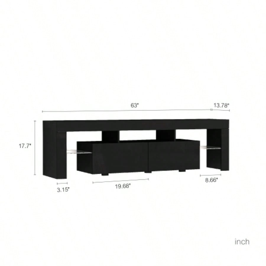 High gloss TV Stand with LED Lights TVs up to 65 Modern TV Console with Storage Cabinets Living Room, Black