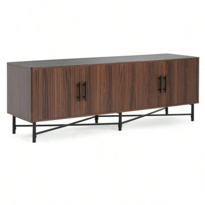 Functional 4 - Door TV Cabinet - 2 Storage Spaces, Adjustable Shelves, Living Room Organization, Chestnut