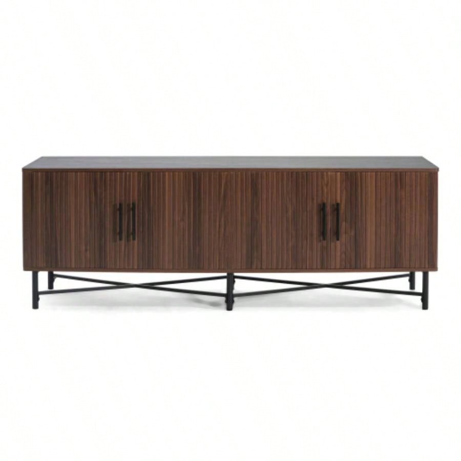 Functional 4 - Door TV Cabinet - 2 Storage Spaces, Adjustable Shelves, Living Room Organization, Chestnut