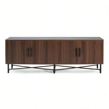 Functional 4 - Door TV Cabinet - 2 Storage Spaces, Adjustable Shelves, Living Room Organization, Chestnut