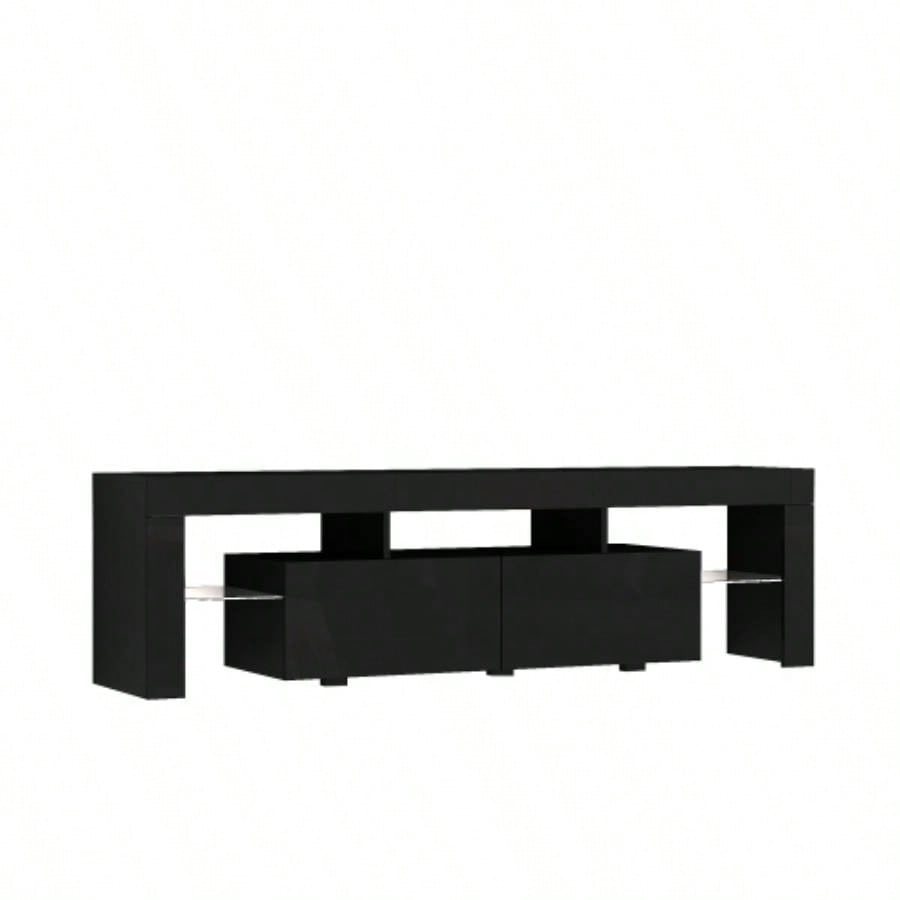 High gloss TV Stand with LED Lights TVs up to 65 Modern TV Console with Storage Cabinets Living Room, Black