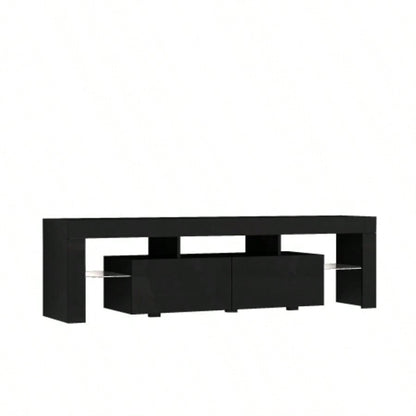 High gloss TV Stand with LED Lights TVs up to 65 Modern TV Console with Storage Cabinets Living Room, Black