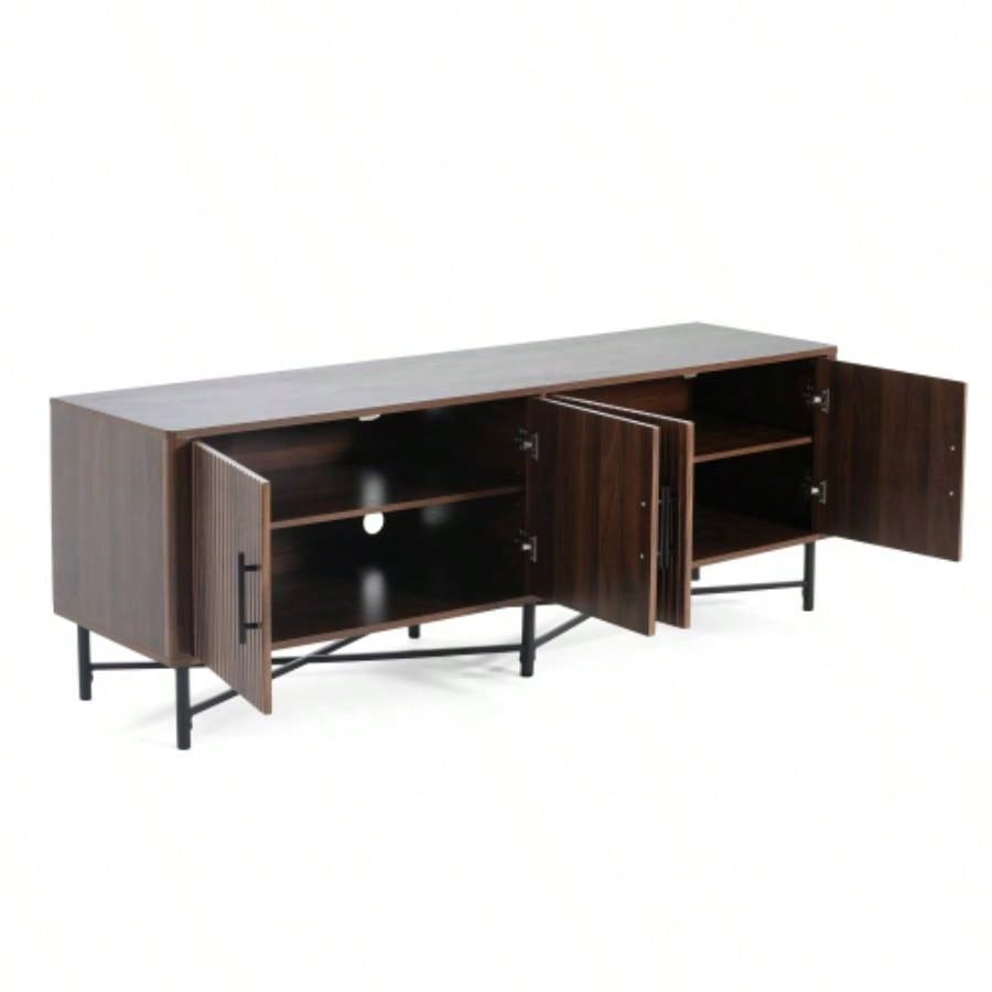 Functional 4 - Door TV Cabinet - 2 Storage Spaces, Adjustable Shelves, Living Room Organization, Chestnut
