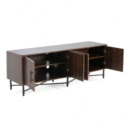 Functional 4 - Door TV Cabinet - 2 Storage Spaces, Adjustable Shelves, Living Room Organization, Chestnut