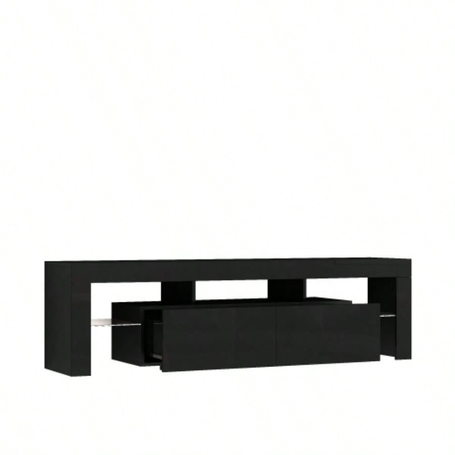 High gloss TV Stand with LED Lights TVs up to 65 Modern TV Console with Storage Cabinets Living Room, Black