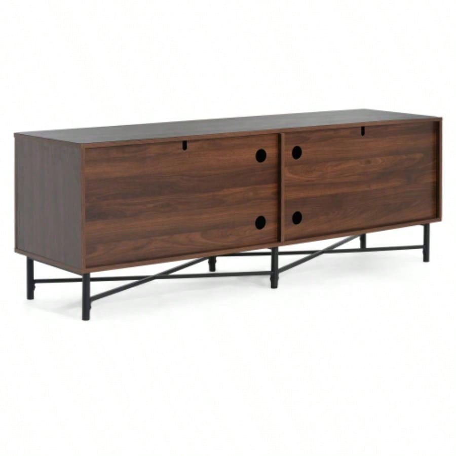 Functional 4 - Door TV Cabinet - 2 Storage Spaces, Adjustable Shelves, Living Room Organization, Chestnut
