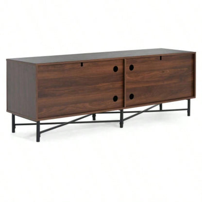Functional 4 - Door TV Cabinet - 2 Storage Spaces, Adjustable Shelves, Living Room Organization, Chestnut