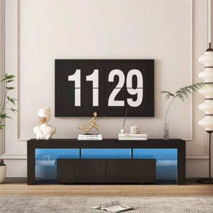 High gloss TV Stand with LED Lights TVs up to 65 Modern TV Console with Storage Cabinets Living Room, Black