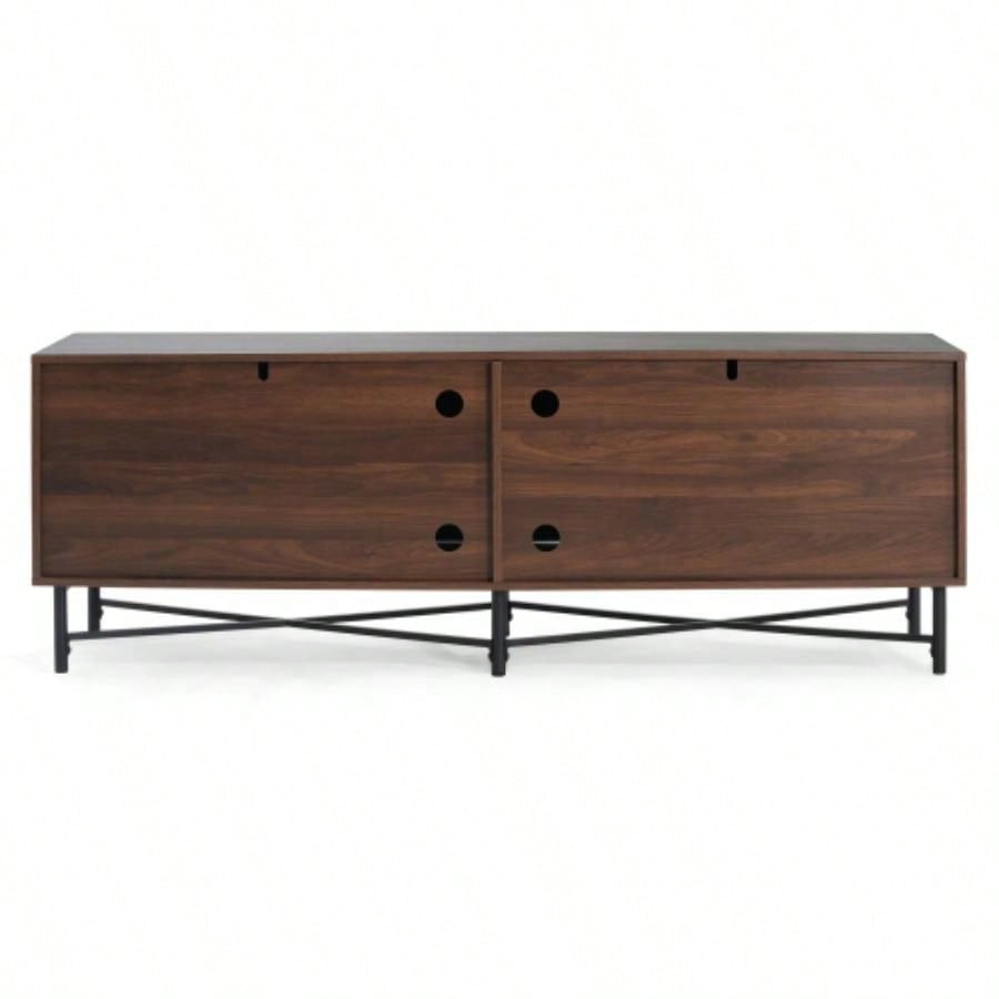 Functional 4 - Door TV Cabinet - 2 Storage Spaces, Adjustable Shelves, Living Room Organization, Chestnut