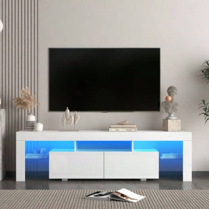 High gloss TV Stand with LED Lights TVs up to 65 Modern TV Console with Storage Cabinets Living Room, Black