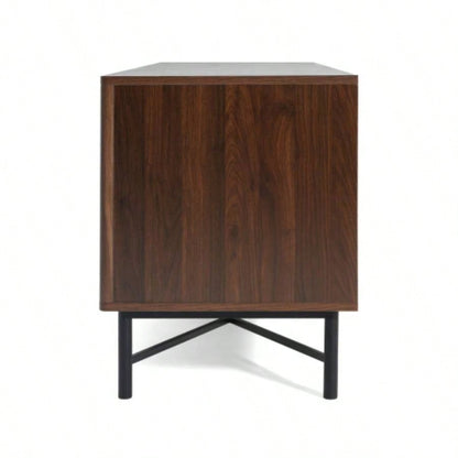 Functional 4 - Door TV Cabinet - 2 Storage Spaces, Adjustable Shelves, Living Room Organization, Chestnut