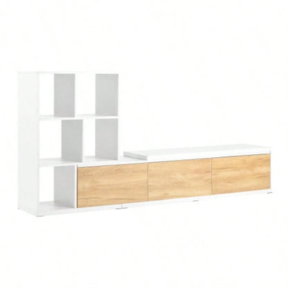 ON - TREND 74.8126 Extendable TV Stand with 3 Tier Bookshelves TVs up to 110 Adjustable Entertainment Center with Storage Cabinets, Sliding Tabletop Media Console Living Room, White